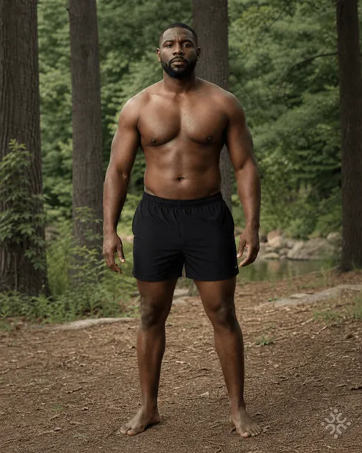 Retrato masculino en un bosque para presentar obra corporal